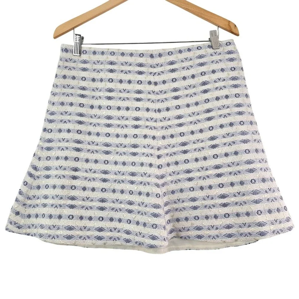 J. CREW F Women Sz 10 Gold Blue White Metallic Jacquard Brocade Skirt Lined Zip - Picture 1 of 10